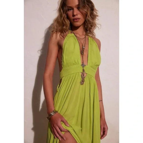 NWT Free People Look Into the Sun Maxi Dress in Fresh Lime, Sz. M - Picture 4 of 5